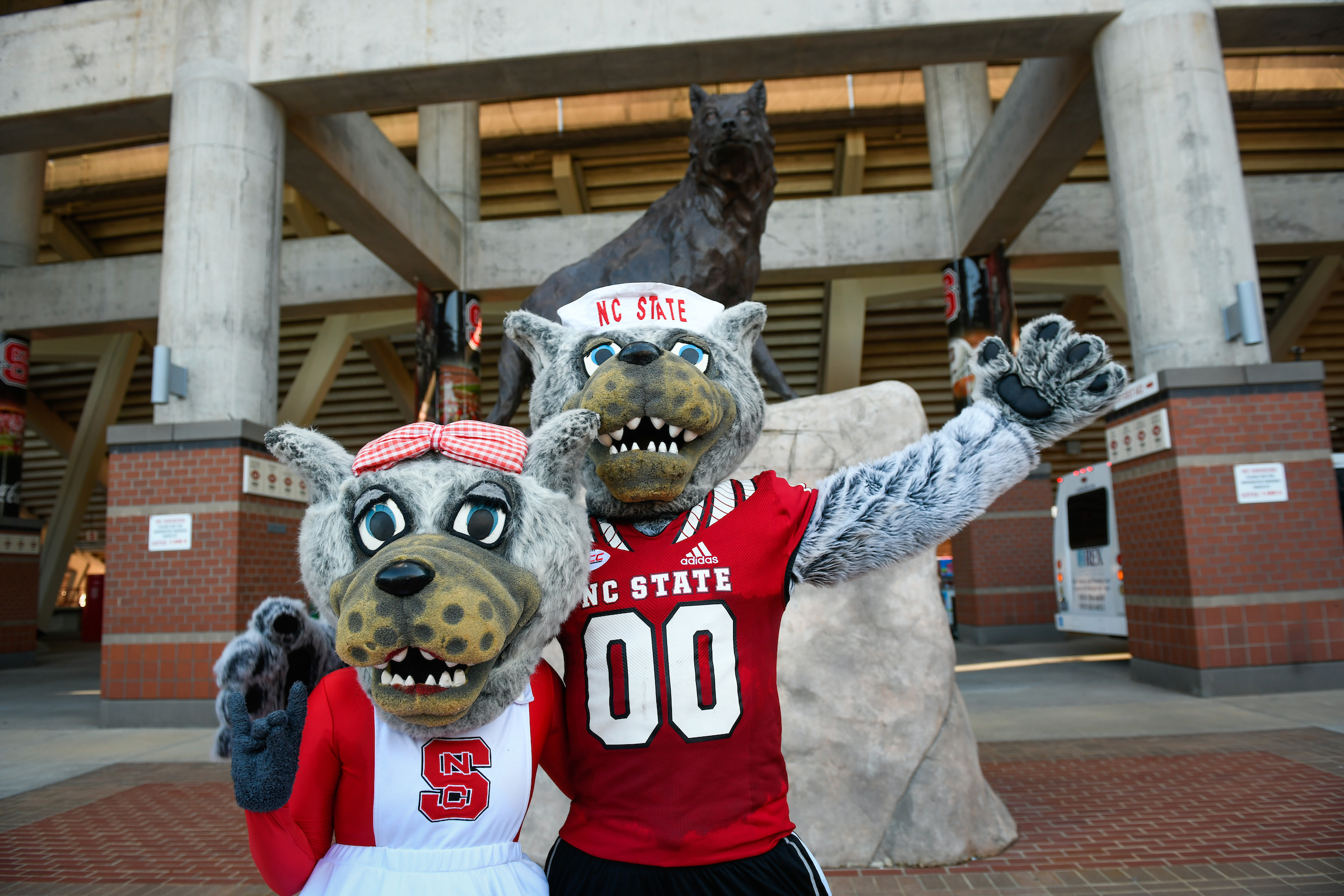 Mr. and Mrs. Wuf at Carter Finley stadium.