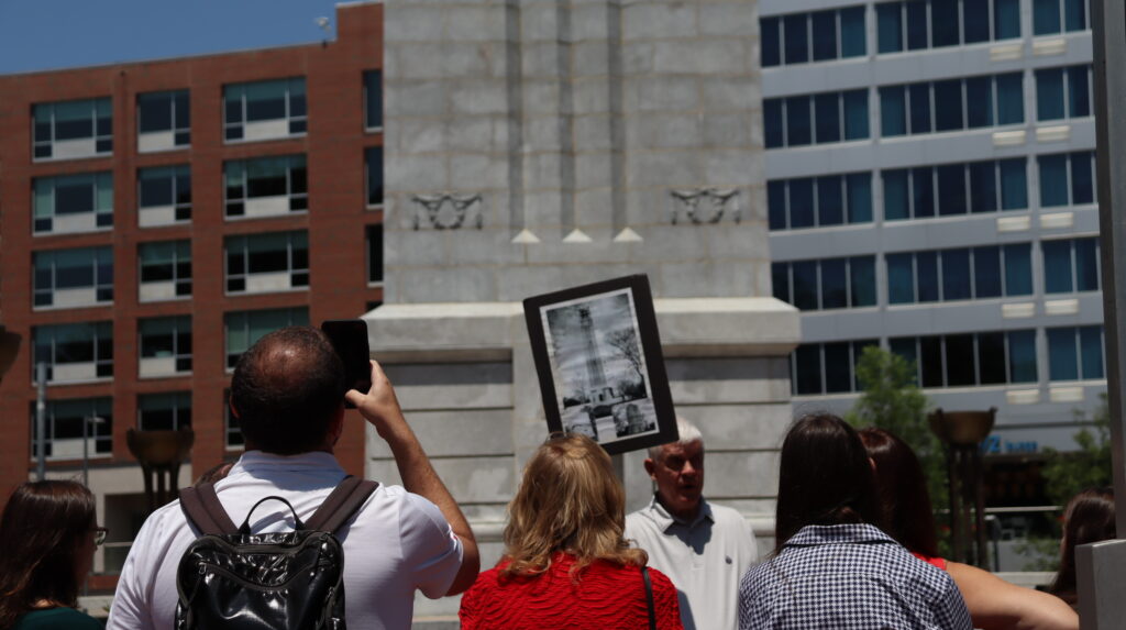 Employees attending a Bell Tower Tour as part of Wolfpack Wednesday